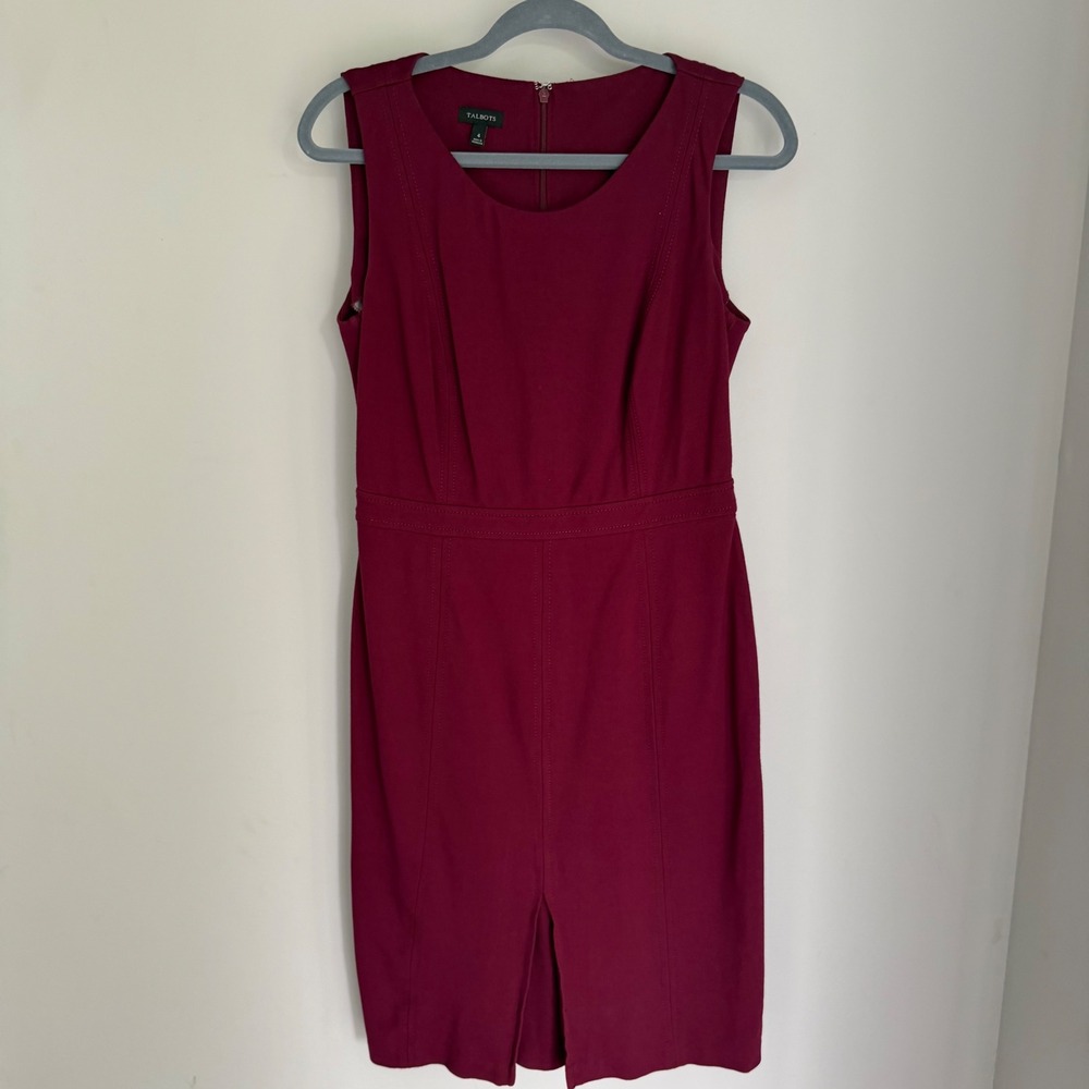 Talbots Cranberry Sheath Pencil Dress Sleeveless Office Career Capsule Size 4